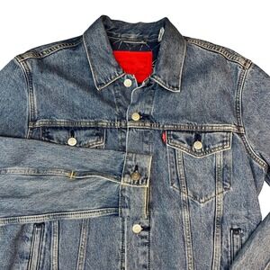 Levis Denim Trucker Boyfriend Medium Wash Starburst Print Lining Blue Womens M